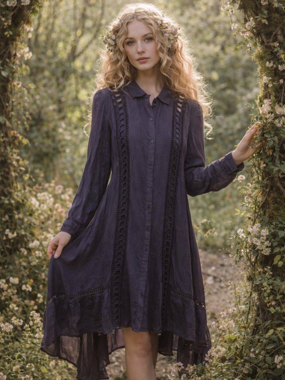 Vanessa Virginia Shirt Dress Tunic Button Womens Small Petite Fairy Ethereal